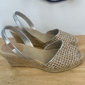 Castell cream and metallic Slingback wedge Sandals SZ 38 Made in Spain